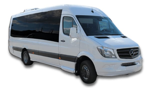 a white Mercedes Sprinter fom the fleet operating in Palau